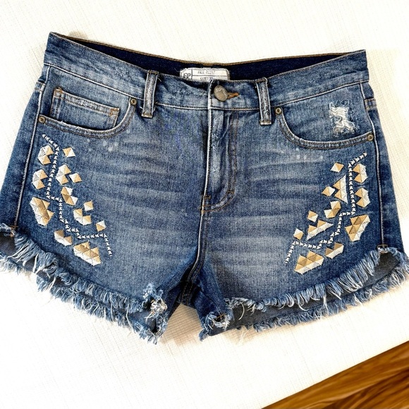 Embroidered Free People Denim Shorts - Picture 2 of 9